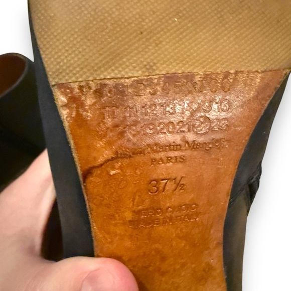 Maison Martin Margiela Black Leather Open Toe Side Zip Heeled Booties Sz 37.5 EU - Picture 11 of 12